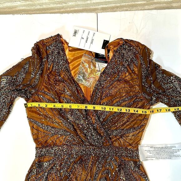 NEW Mac Duggal 5295 beaded long sleeve wrap over midi dress size 8 - Picture 13 of 14